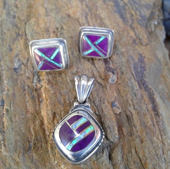 Sterling Silver Inlaid pendant SET - Picture 6 of 7